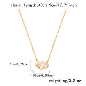 Detailed size chart for gold zircon necklace with 40+5cm chain and 1.57cm marquise pendant