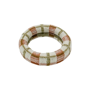 Elastic checkered hair scrunchie in retro olive green and orange knit fabric