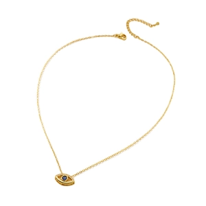 Golden Evil Eye necklace with blue crystal and white rhinestones on thin chain