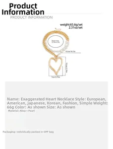 Detailed size specifications for double-layer baroque pearl and gold heart pendant necklace