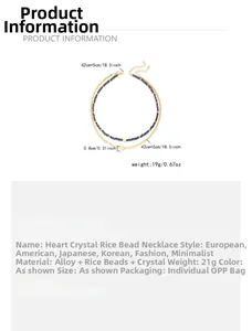 Detail view of double-layer heart crystal bead necklace with 42+5cm length specifications