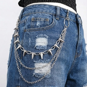 Catena da vita punk in metallo argento multistrato con borchie per jeans e stile street