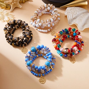 Boho Mehrschichtiges Perlenarmband Legierung Harz Glaskristall Ethno Lebensbaum Herz Anhänger Armband Für Damen