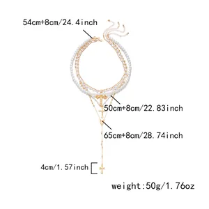 Tableau des tailles détaillé pour collier de perles multicouche avec croix dorées