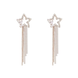 Orecchini eleganti in oro rosa con nappe a stella e scintillanti cristalli bianchi