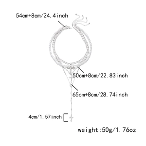 Tableau des tailles détaillé pour collier croix à triple couche de perles avec dimensions