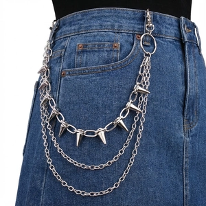 Catena per pantaloni punk a tre strati in argento con borchie in metallo per jeans