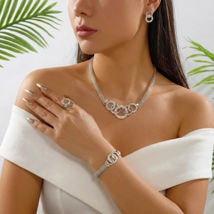 Elegant Interlocking Circles Jewelry Alloy Rhinestone Necklace Earrings Bracelet Ring For Women Wedding Party Fashion Gift Accessories