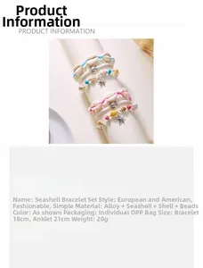 Detailed view of handmade shell bracelets and anklets with starfish and turtle charms