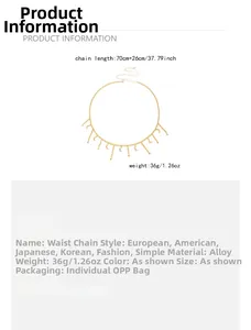 Detailed size specifications for gold alloy double layer moon and star waist chain