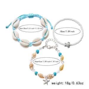 Detail of 3pcs bohemian beach anklets with starfish, turtle charms and shells