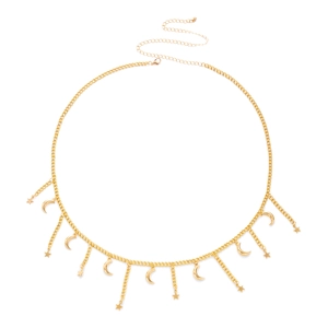 Double-layered golden waist chain with moon and star pendants for women in boho style