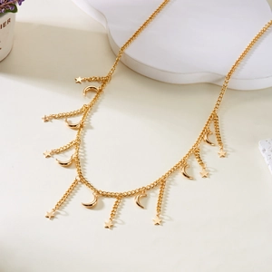 Double layer gold snake chain body jewelry with crescent moon and star charms