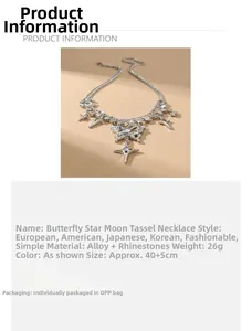 Détails du collier à pampilles papillon avec strass et spécifications de taille