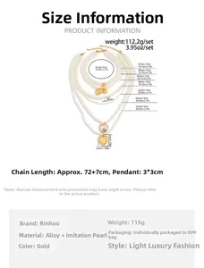 Spécifications détaillées de taille pour collier multi-rangs perles et pendentif cœur