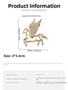 Detailed view of the sparkling Pegasus brooch dimensions: 4cm height by 3.4cm width