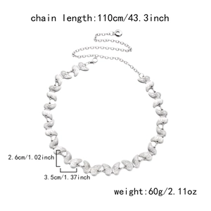 Detailed view of silver butterfly link body chain showing 110cm length and metal texture