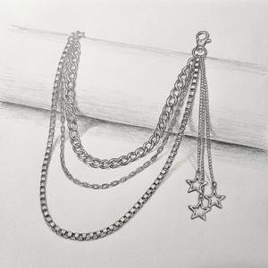 Punk silver multi-layer waist chain with star pendants and lobster clasp for pants