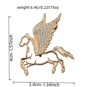 Detailed view of the luxury Pegasus brooch with dimensions 4cm x 3.4cm and 6.4g weight
