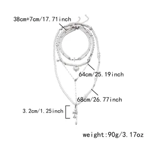 Tableau des tailles détaillé pour collier argenté multi-rangs avec pendentif croix