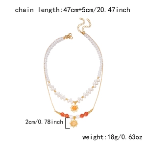 Détails des dimensions de l'ensemble collier double rang perles et soleil