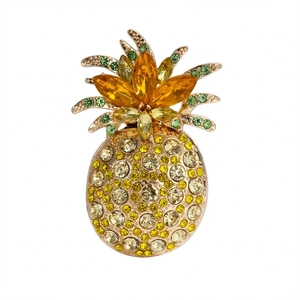 Luxury gold pineapple brooch with sparkling yellow and green crystals for suit lapels