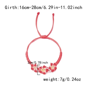 Gewebtes Armband mit rosa Plumeria-Blüten, Kristallen und verstellbarer roter Kordel