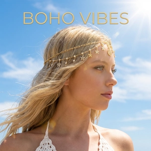 Catena per capelli boho dorata con ciondoli a stella e pendente floreale per la spiaggia