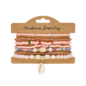 Bohemian multi-layer colorful bead bracelet set with shell pendant for summer beach