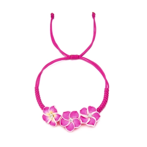 Handgefertigtes böhmisches Armband mit rosa Plumeria-Blüten und Schmucksteinen