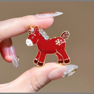 Exquisite red and gold horse brooch with rhinestones for Chinese New Year festive mood