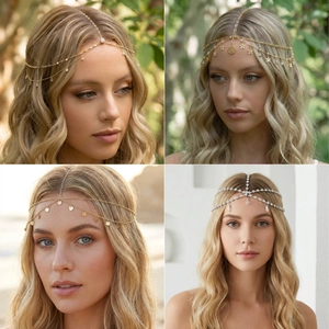 Böhmisch Legierung Strass Quaste Kopfkette Für Damen Exotisch Gold Silber Braut Stirn Haarschmuck Schmuck Geschenk