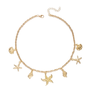 Golden starfish and seashell charm necklace for beach vacations with adjustable chain