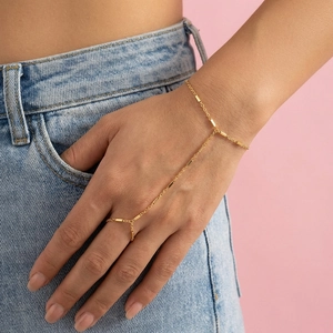 Catena da Mano Minimalista in Lega Oro Bracciale alla Schiava con Barra Geometrica Bracciale ad Anello per Donna Moda Mare Gioielli