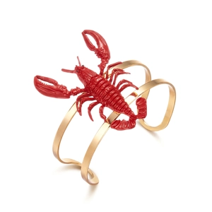 Creative red 3D lobster open cuff bracelet in gold finish for party costume jewelry
