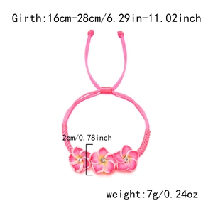 Verstellbares rosa Webarmband mit drei Verlaufs-Plumeria-Blumen und Kristalldetails