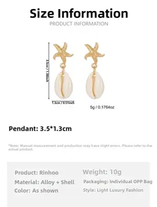 Detailed view of starfish and shell earrings with 3.5cm height and alloy material