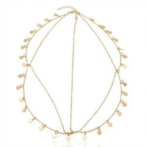 Bijou de tête bohème doré multicouches avec pendentifs ronds et fermoir ajustable