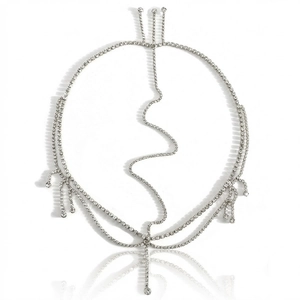 Elegante joya para la frente de diamantes de imitación plateados con borlas en cascada