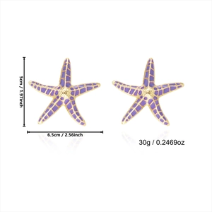 Detailed dimensions of the purple enamel starfish earring with golden metal grid pattern
