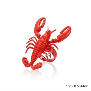 Detail shot of a red lobster ring showing dimensions and 1.8cm inner diameter info