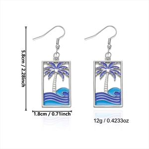 Detailed size specifications of blue ocean and palm tree enamel wave earrings