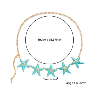 Detailansicht der 100 cm goldenen Taillenkette mit blau emaillierten Seesternen