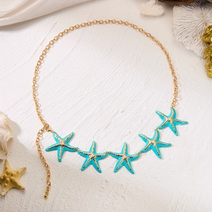 Goldene Seestern Taillenkette mit türkisen Emaille-Seesternen für Sommer-Strandoutfits