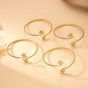 Bohemian gold starfish and seashell arm cuff set for summer vacation ocean style jewelry