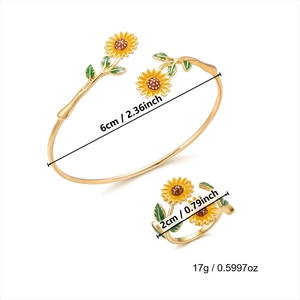 Zonnebloem sieradenset met 6cm armband en 2cm ring inclusief gedetailleerde afmetingen