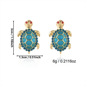 Detailed view of sea turtle earrings showing dimensions of 3cm height and 1.3cm width