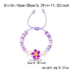 Detail view of handmade flower bracelet with dimensions showing 16-28cm circumference