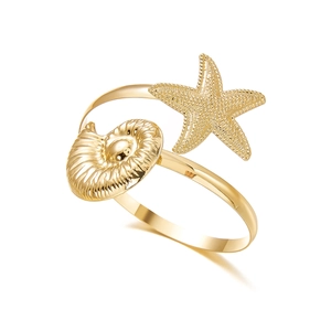 Bracelet de bras réglable avec étoile de mer et coquillage nautilus dorés pour plage