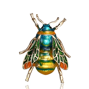 Exquisite vergoldete Honigbienen-Brosche mit leuchtend blauem und grünem Emaille-Inlay